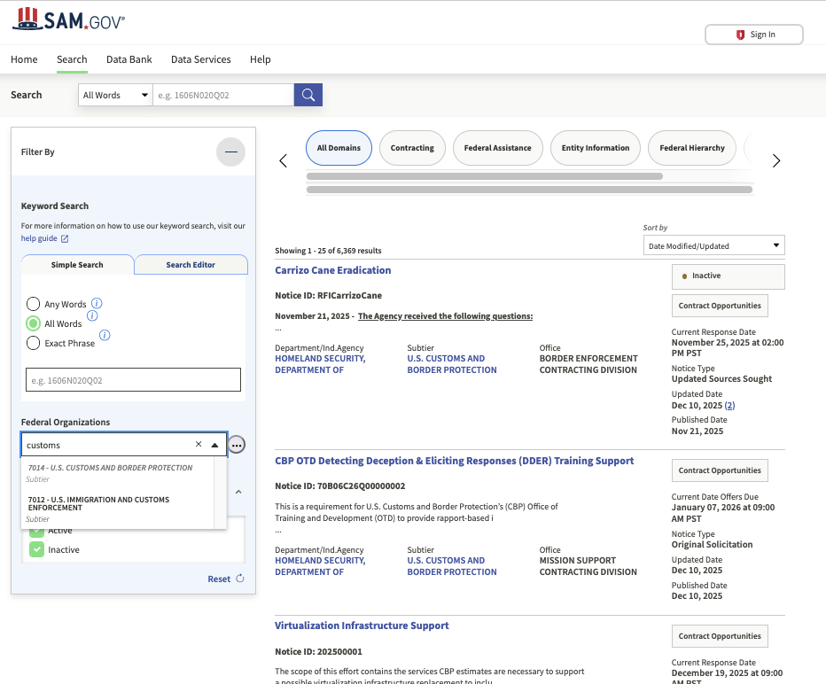 Sam.gov results for Customs and Border Patrol Sam.gov results for Customs and Border Patrol