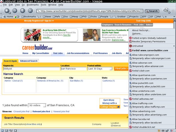 Ten 3rd party tracking sites' content is included in CareerBuilder search results